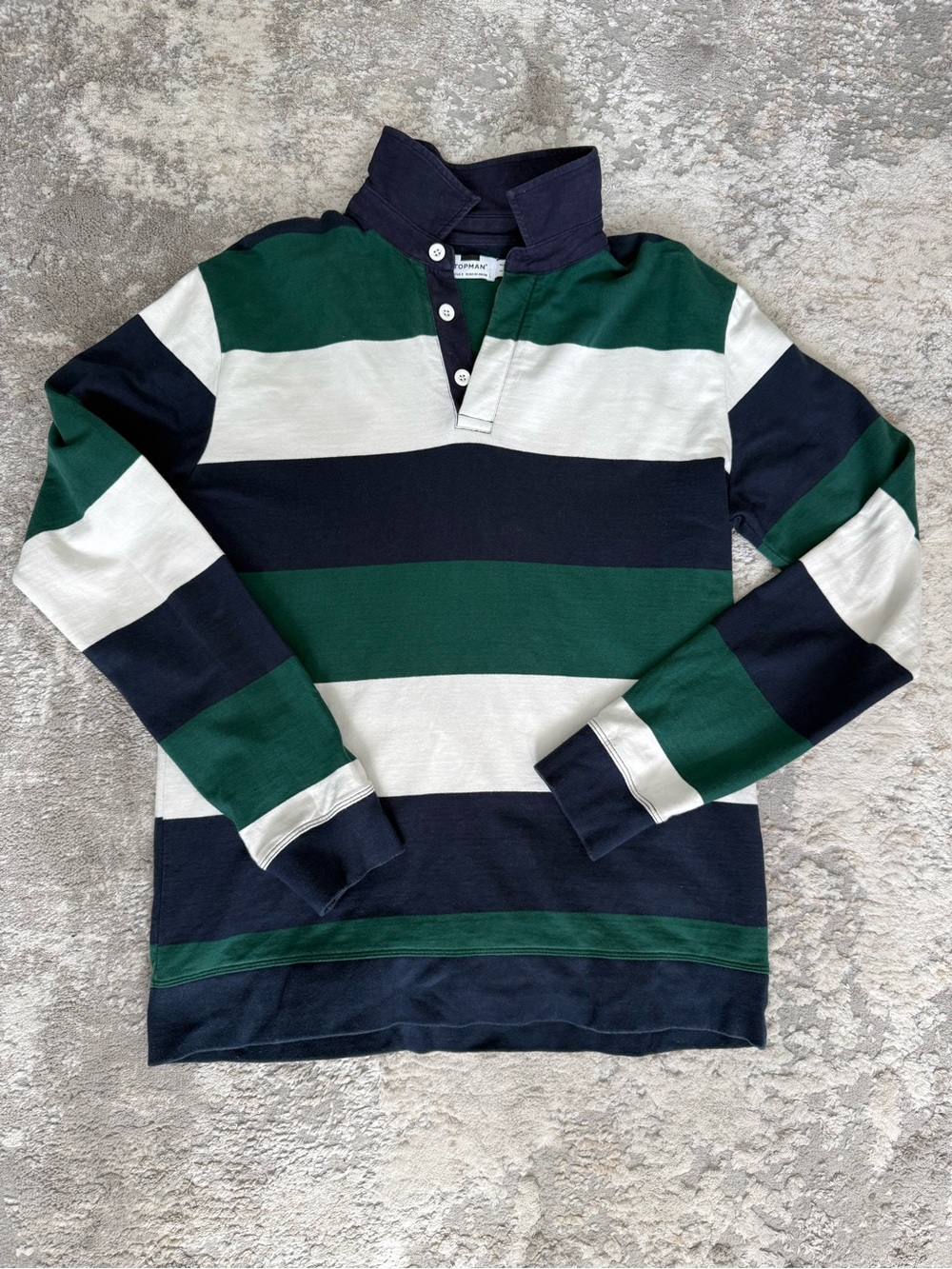 Topman Green, Navy & White Striped Rugby Shirt